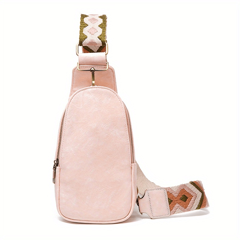 Embroidery Wide Strap Casual Chest Bag PU Crossbody Waist Bag