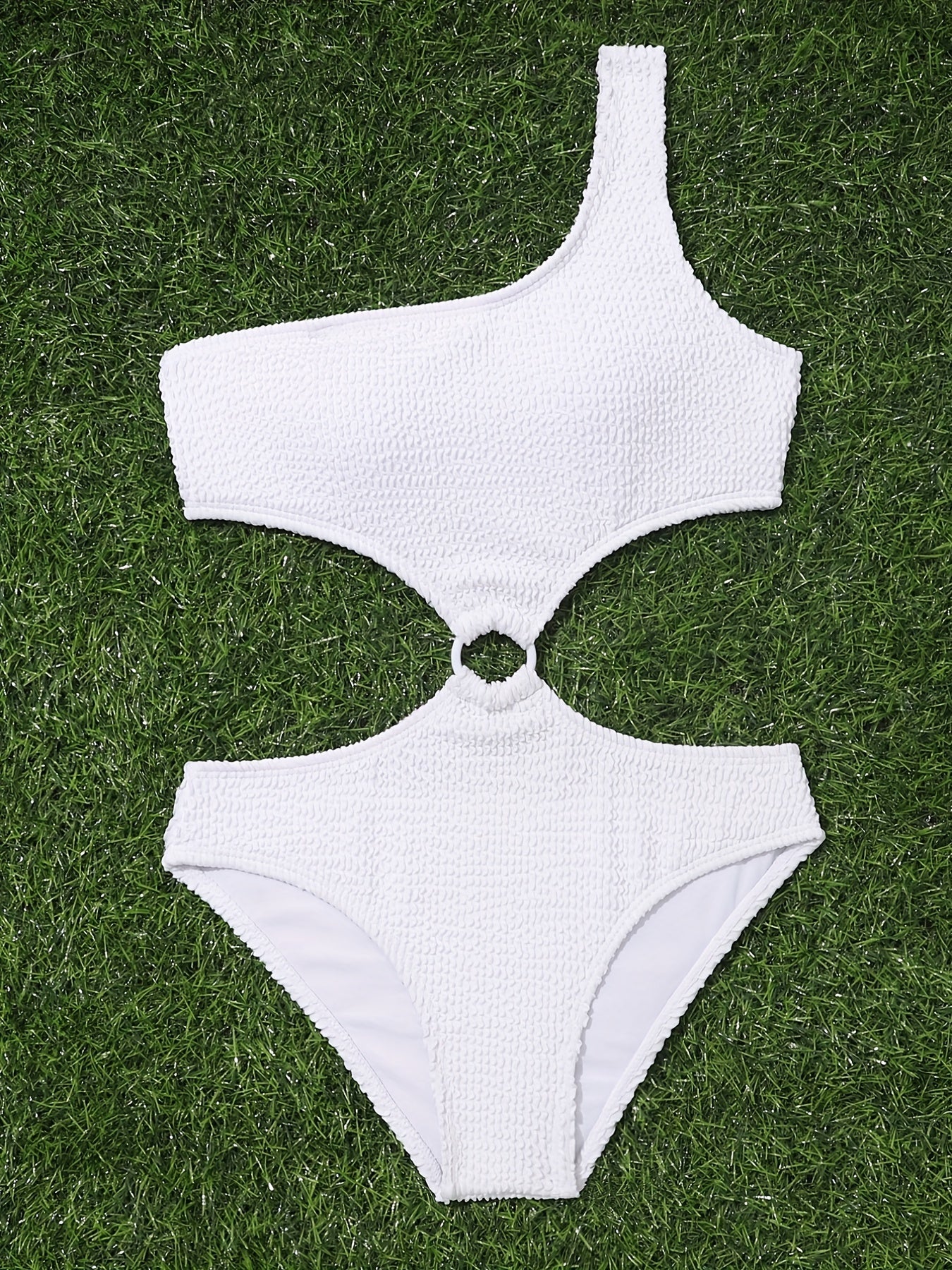 Girls One Piece Swimsuit with One Shoulder Round Ring