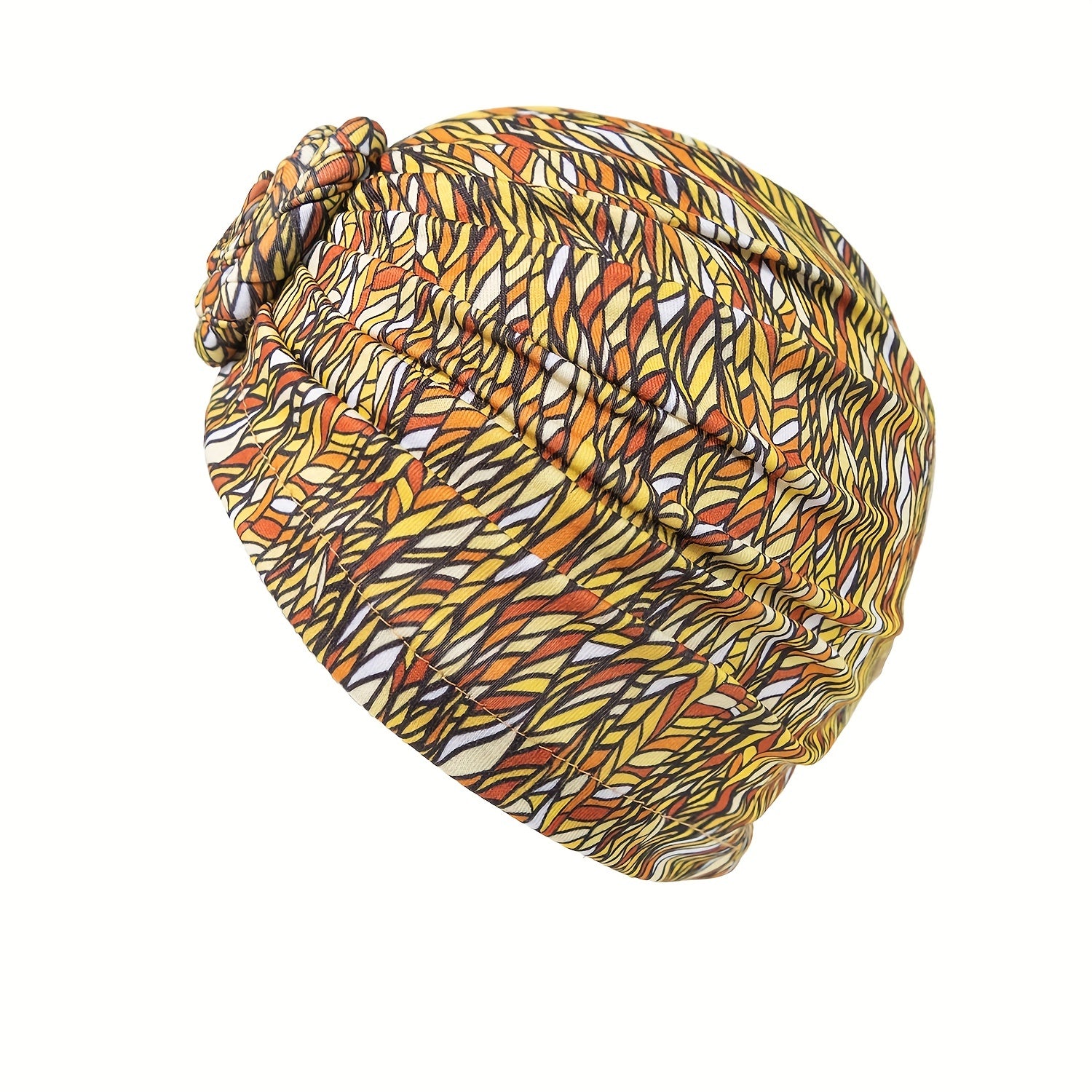 Yellow Striped Print Turban Vintage Beanie Head Wrap