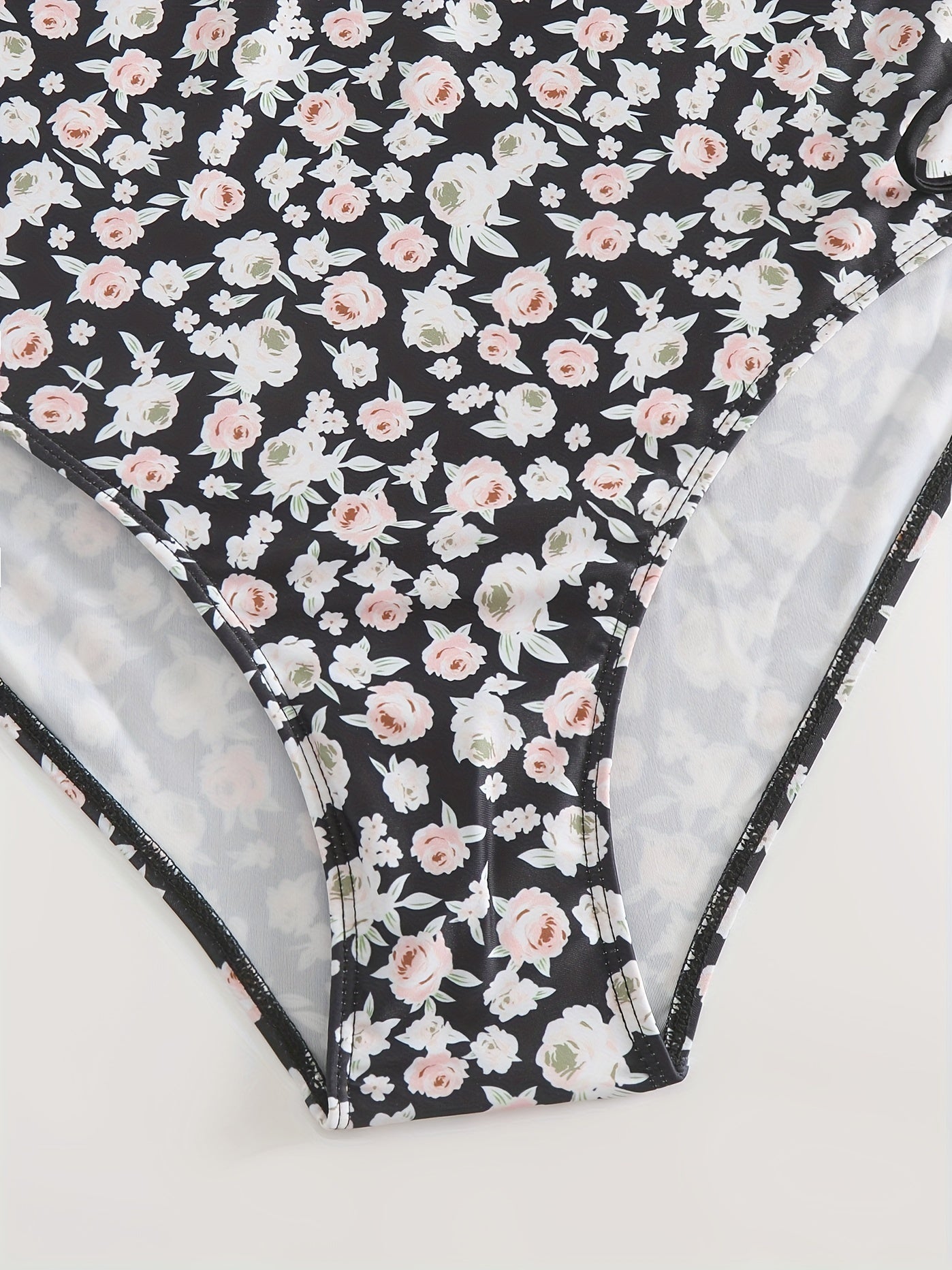  Colorblock Floral Print Lace Up Side One Piece Swimsuit
