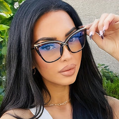 Cat Eye Anti Light Glasses Metal Temple Frame
