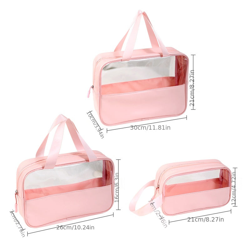 3pcs Clear Square Cosmetic Bag Set Waterproof Makeup Storage Organizer