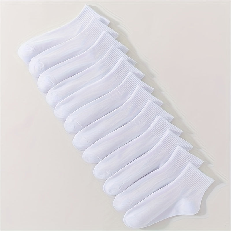 12 Pairs Solid Socks Comfy & Breathable All match Socks Women's Stockings