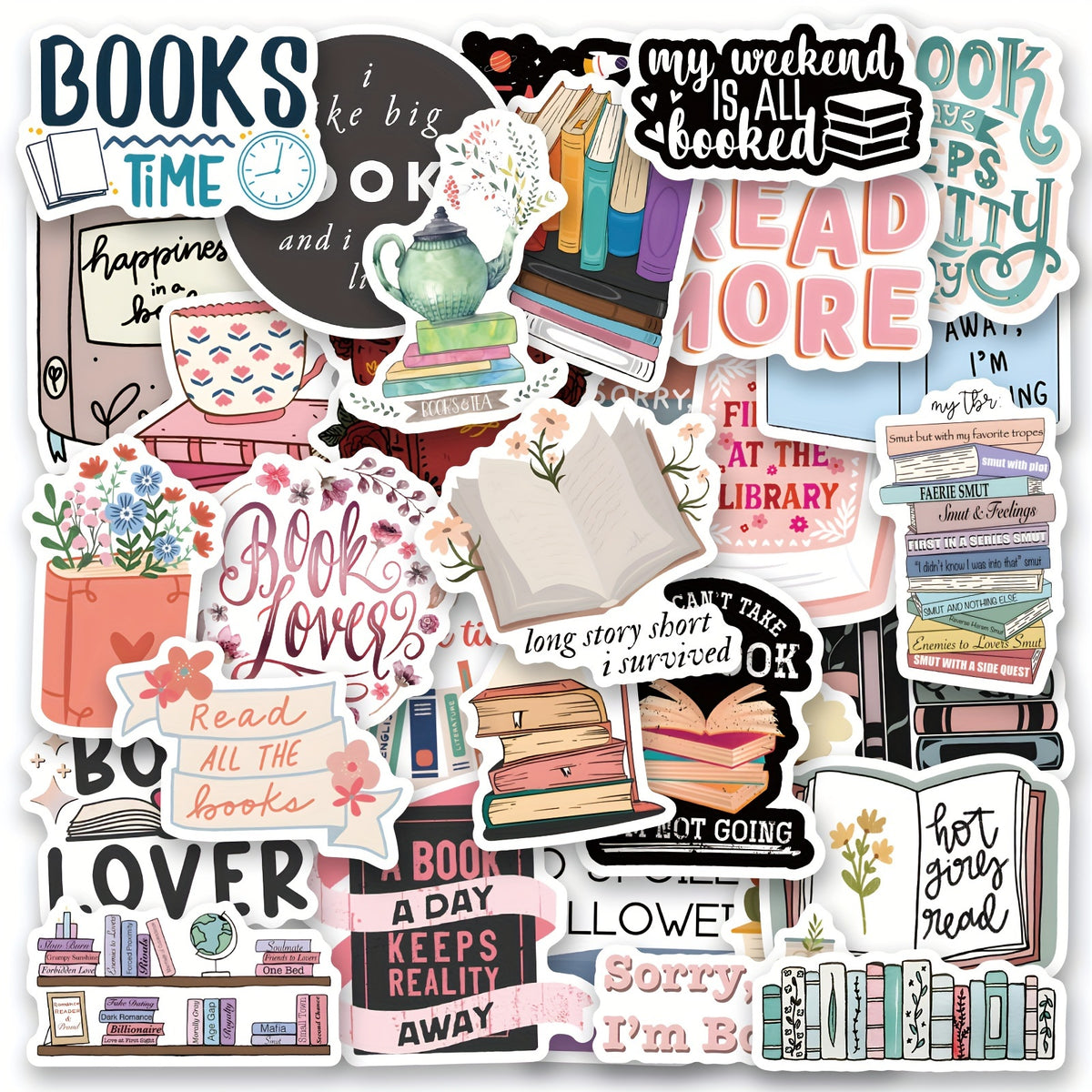 51pcs Bookish Stickers Book Stickers For Kindle Laptop Phone Water Bottle