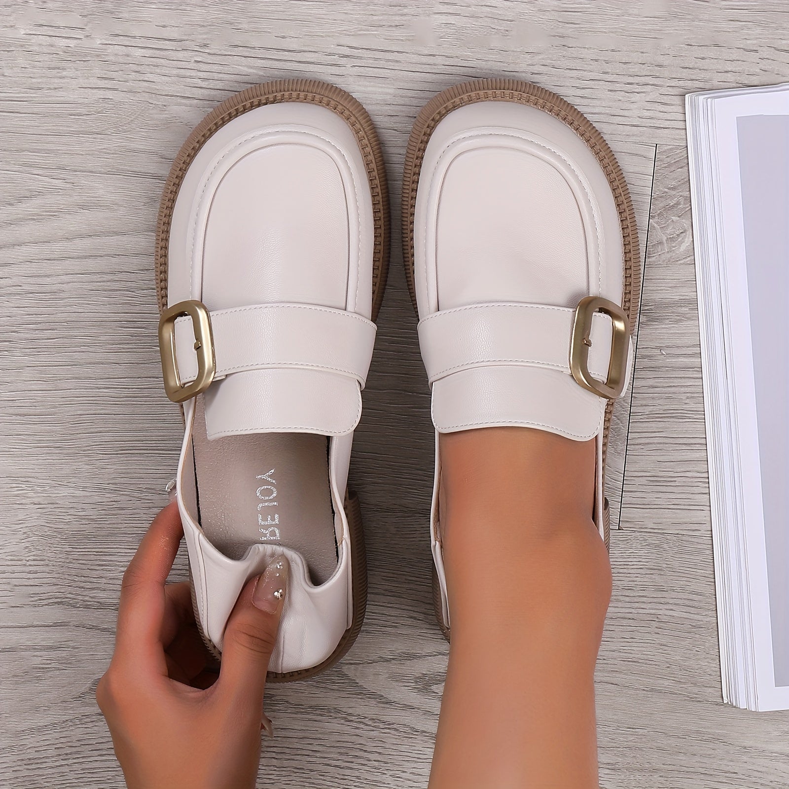 Women's Flat Loafers Slip On Buckle Shoes Casual Non slip