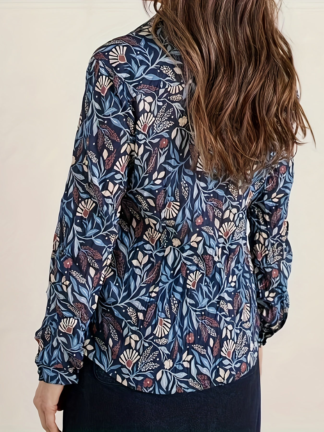  Floral Print Button Up Long Sleeve Blouse