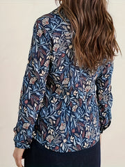  Floral Print Button Up Long Sleeve Blouse