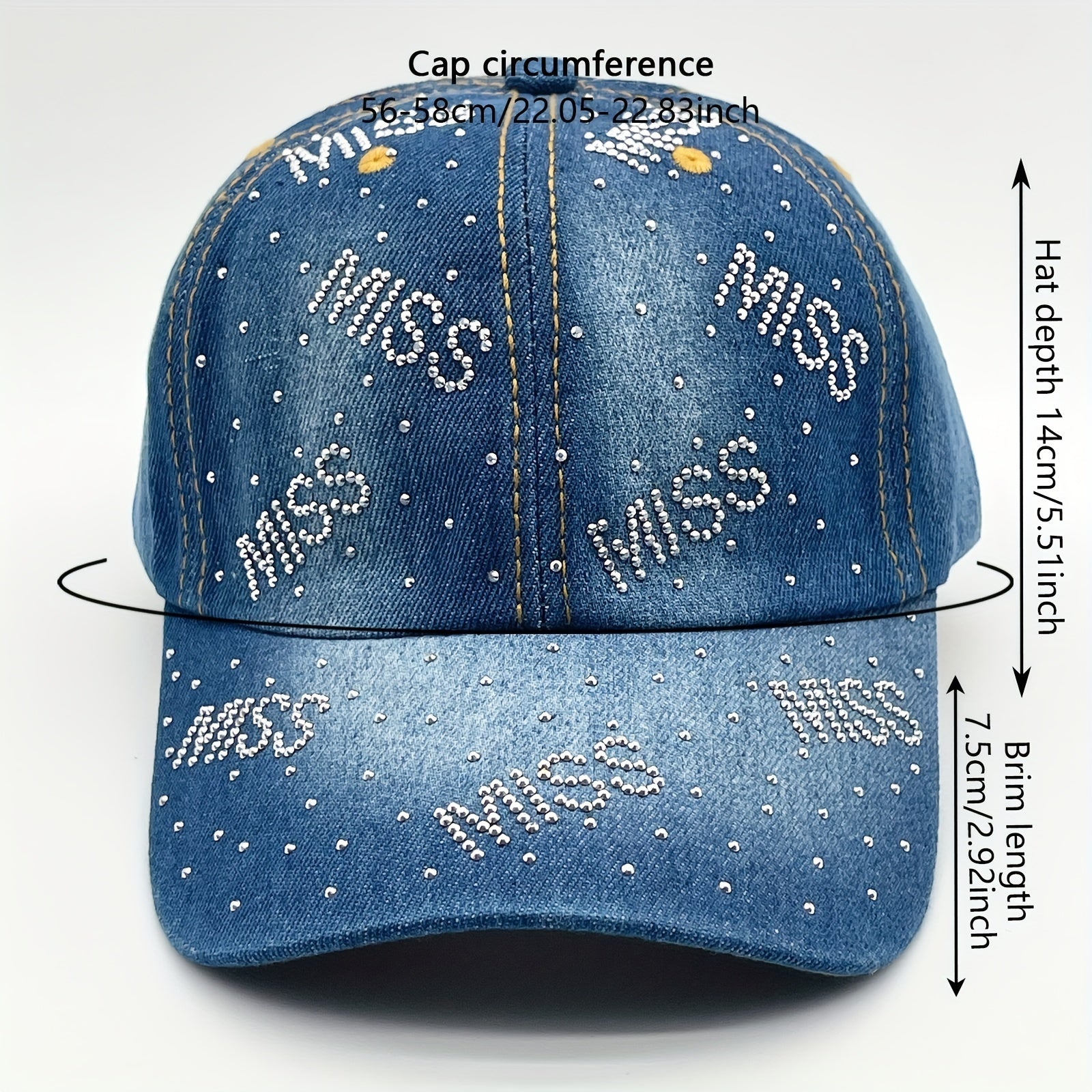 MISS Denim Baseball Cap Rhinestone Hip Hop Sun Hat Y2K Dad Hats Women