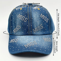 MISS Denim Baseball Cap Rhinestone Hip Hop Sun Hat Y2K Dad Hats Women