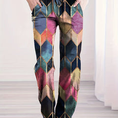  Geometric Print Straight Leg Tie Trousers