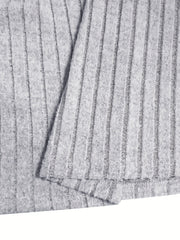  Solid Button Decor Crew Neck Sweater Dress Long Sleeve Ribbed Knit