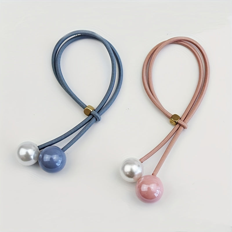 5pcs Faux Pearl Hair Tie Rope Rings Ponytail Holder Accessories