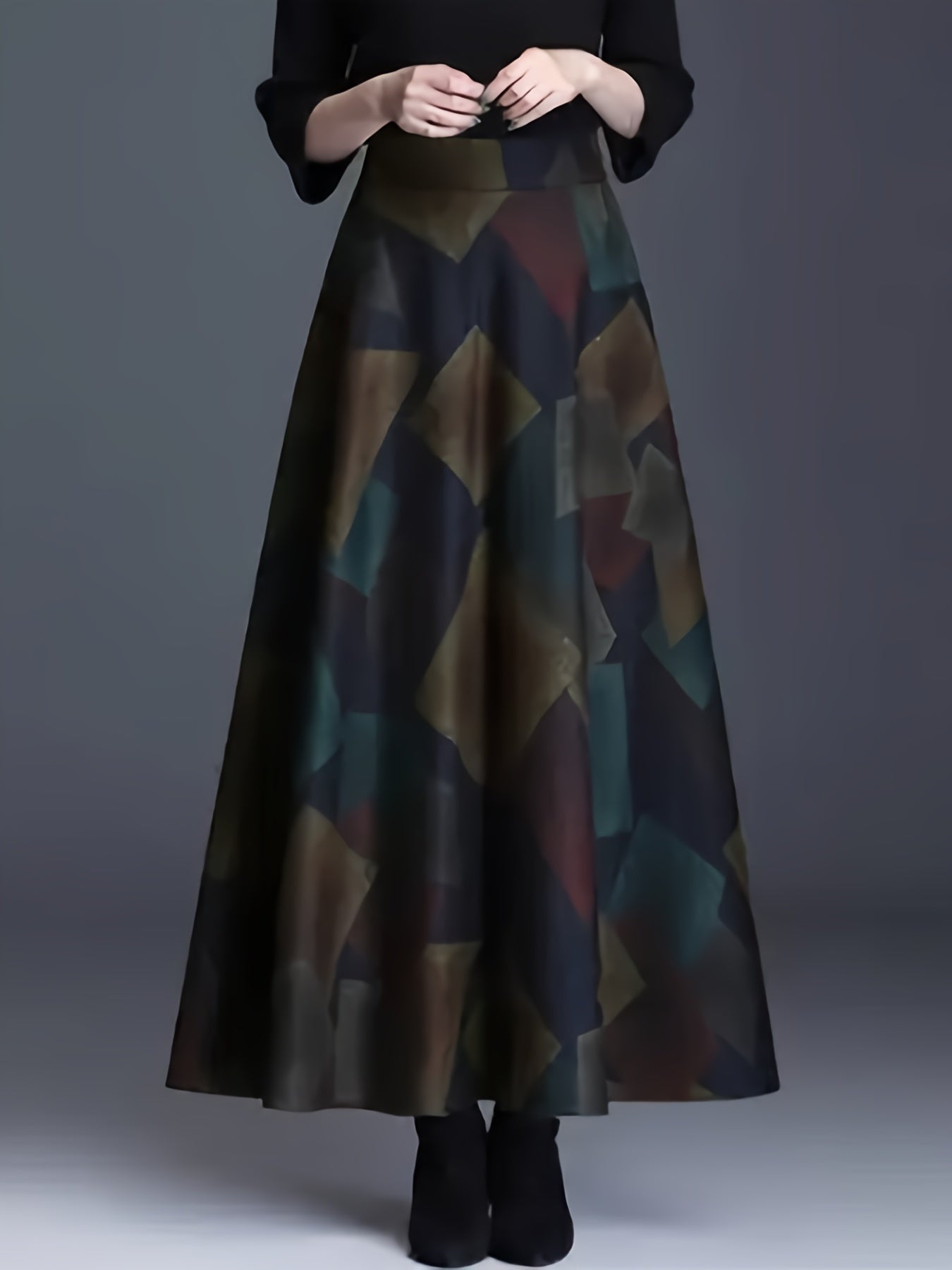 Women's Plus Distressed Geometric Print High Rise Maxi Skirt