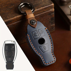 Benz First Layer Leather Keychain Vintage Car Key Protective Case