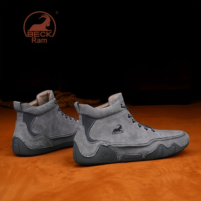 Men's Casual Lace-Up Boots Slip Resistant Leather Sneakers
