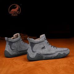 Men's Casual Lace-Up Boots Slip Resistant Leather Sneakers