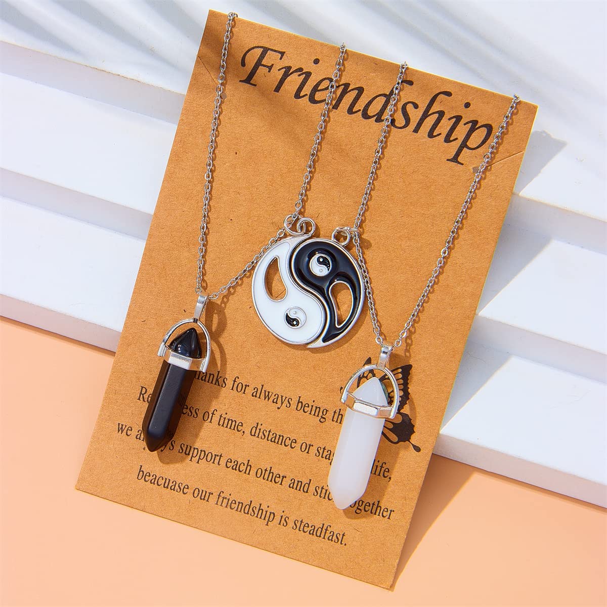2pcs Taichi Crystal Necklace Hexagonal Chakra Pendants Set