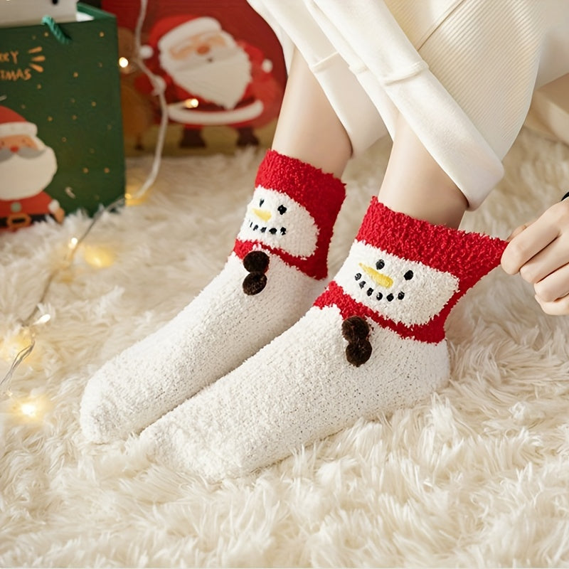 Christmas Print Socks Comfy & Fuzzy Mid Tube Socks Women's Stockings