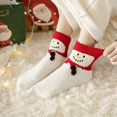 Christmas Print Socks Comfy & Fuzzy Mid Tube Socks Women's Stockings