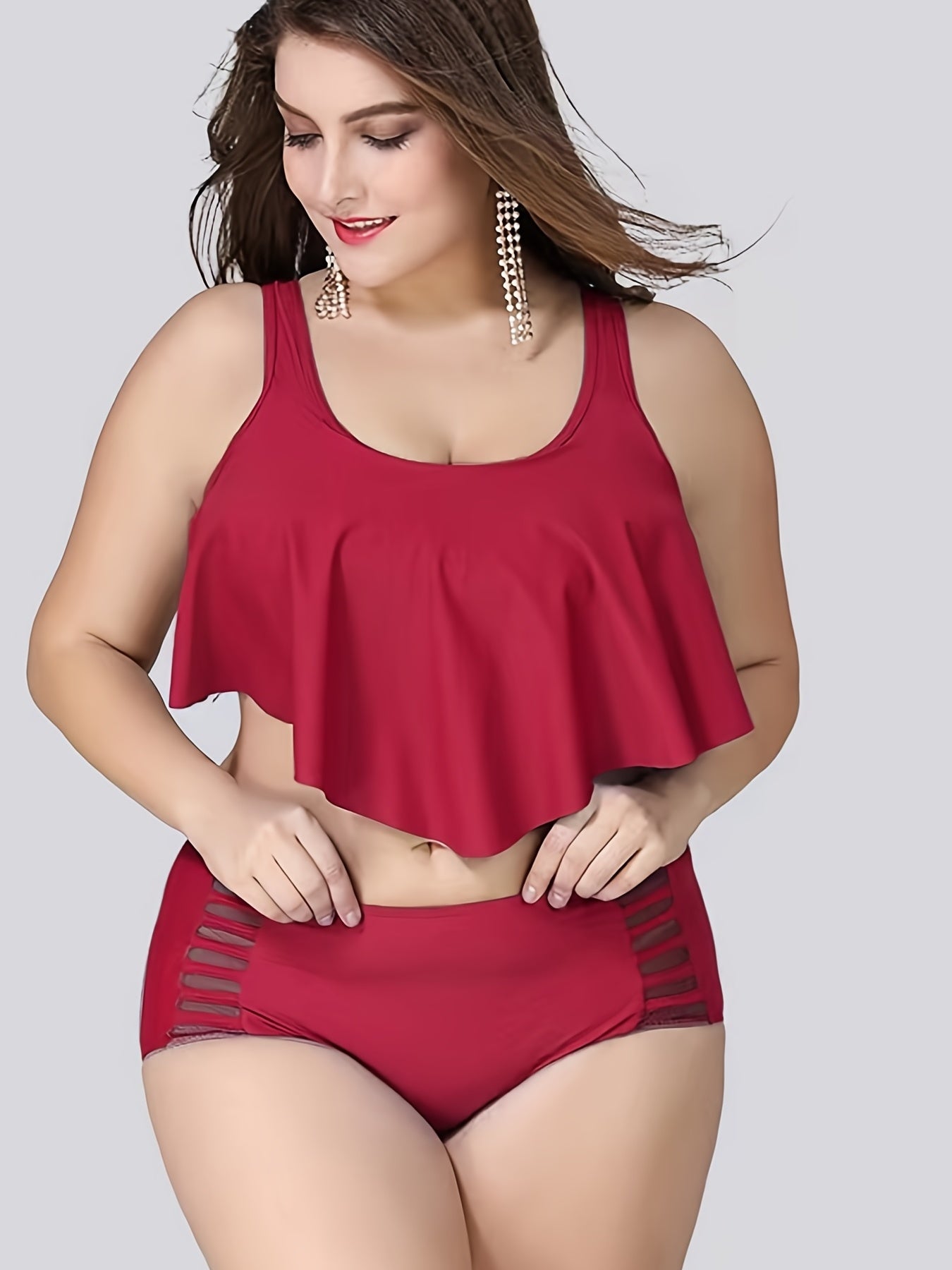  Mesh High Rise Bikini Set Women's Plus Stretch Modest Swimsuit