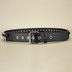 Men's Leather Punk Wide Belt Hollow Rivet Personality Rock