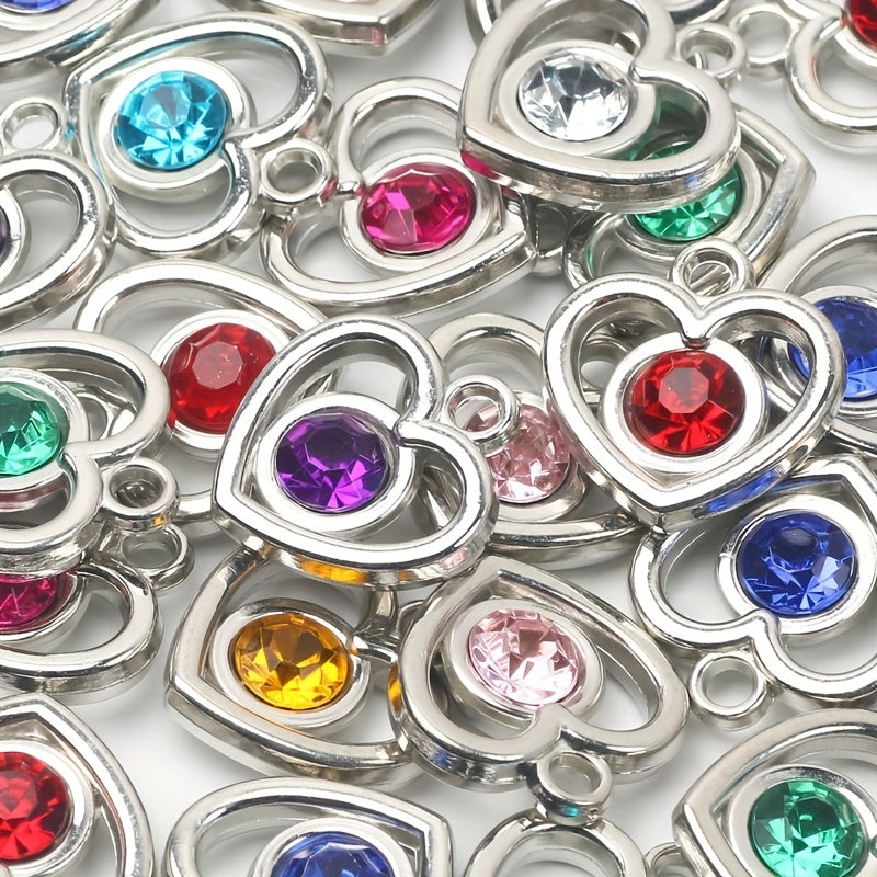10pcs Colorful Rhinestone Heart Shape Pendant for DIY Accessories