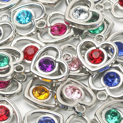 10pcs Colorful Rhinestone Heart Shape Pendant for DIY Accessories