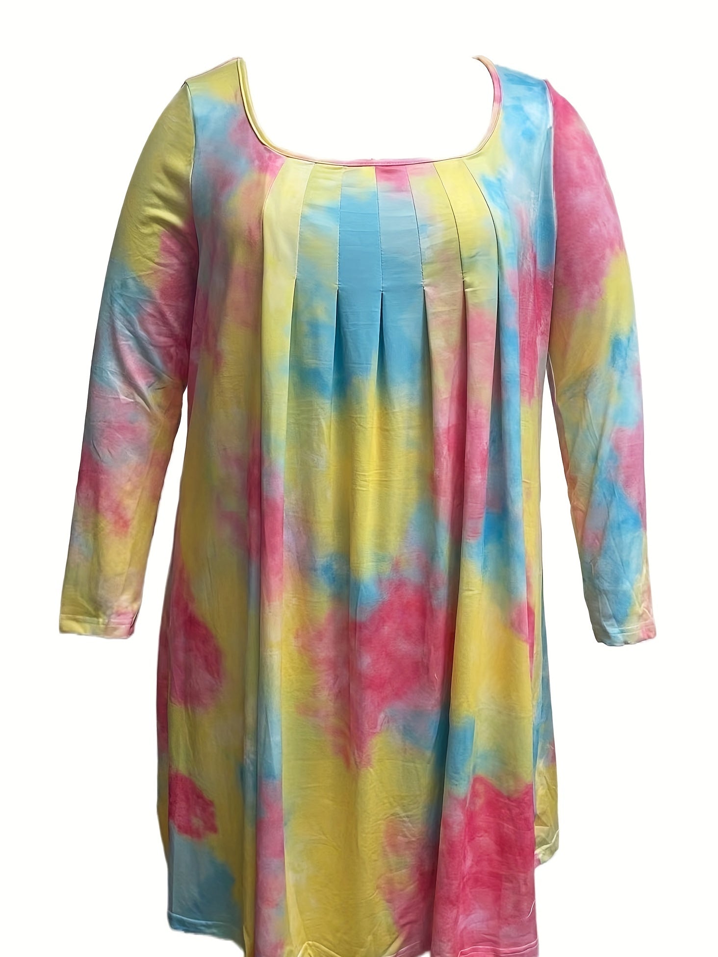  Women's Tie Dye Long Sleeve Ruched Dress
