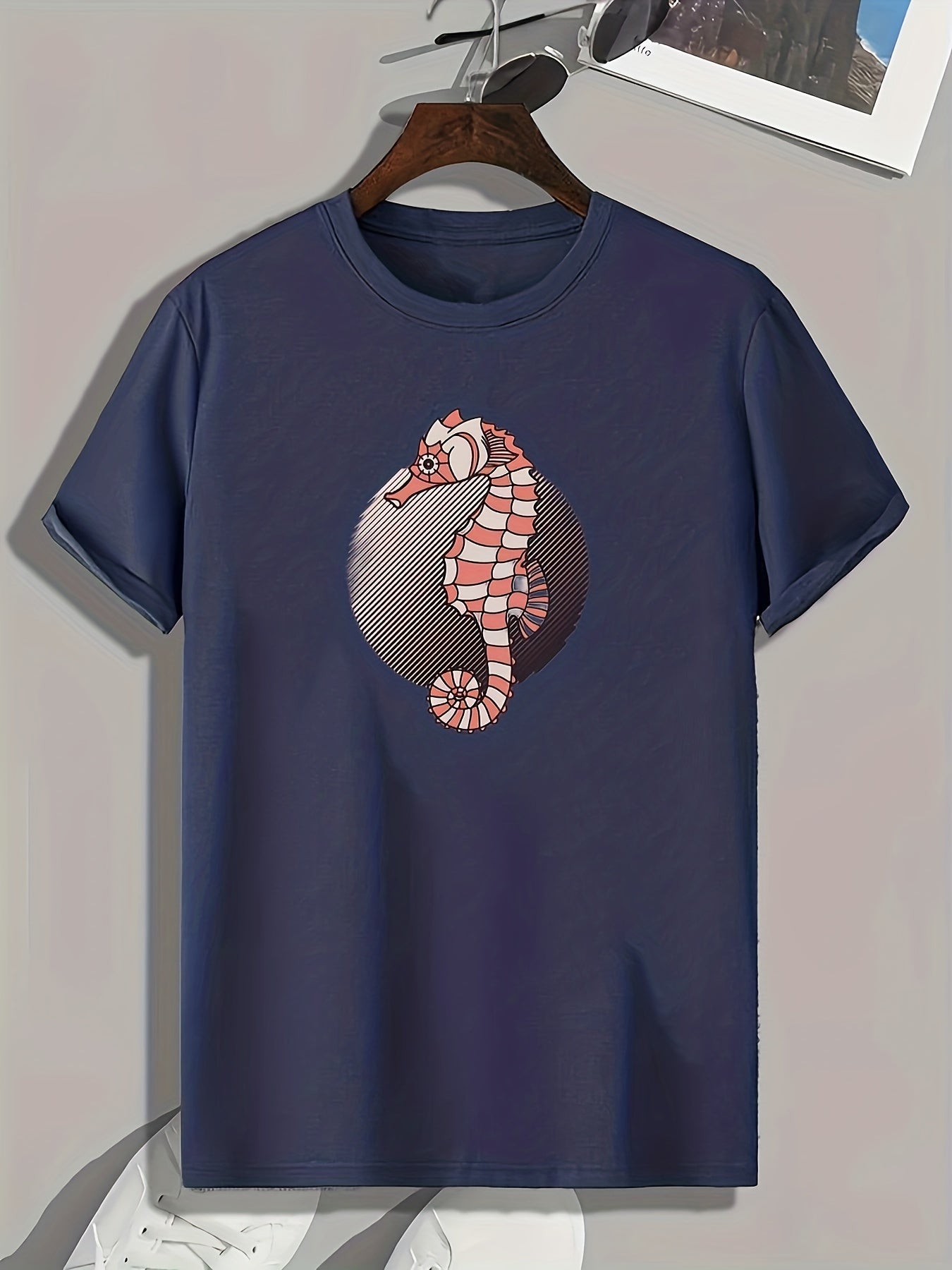 Sea Horse Pattern Print Men's Sports T-shirt Graphic Tee