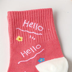 3 Pairs Smiling & Letter Print Women's Crew Socks