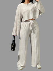  Ribbed Crop Top & Tie Front Pants Set