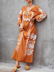 Women's Plus Floral Print Kaftan Maxi Dress with Tassel Detail