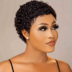 Short Pixie Cut Wigs For Women Short Curly Wavy Human Hair Wigs