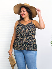  Boho Cami Top Ditsy Print V Neck Backless Beachwear Summer