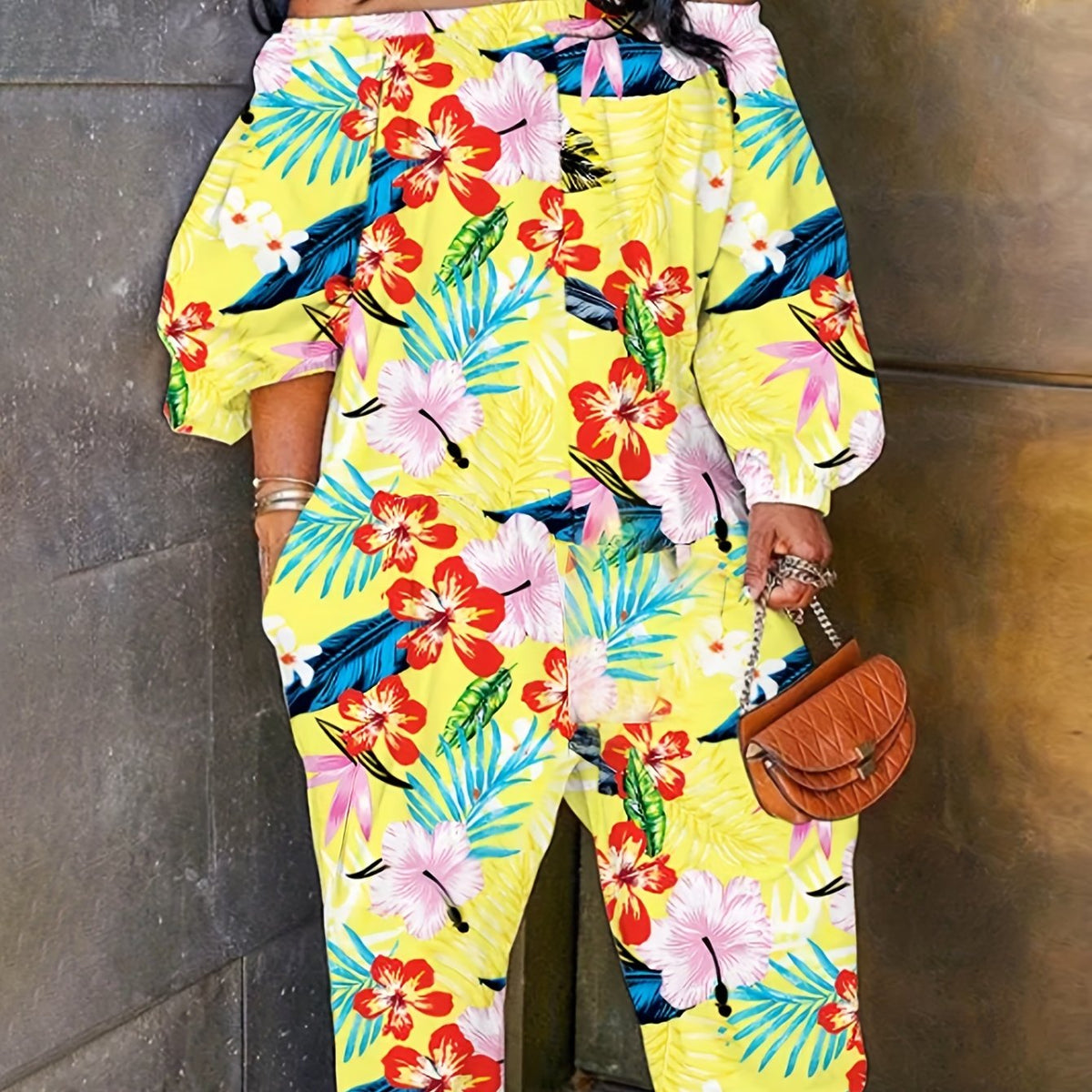  Floral Print Off Shoulder Jumpsuit With Pockets