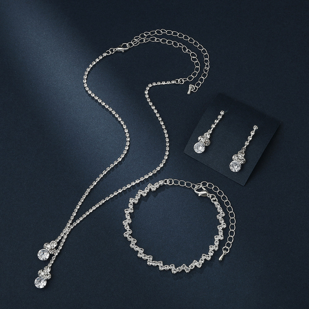Rhinestones Jewelry Set Pendant Necklace Dangle Earrings Chain Bracelet