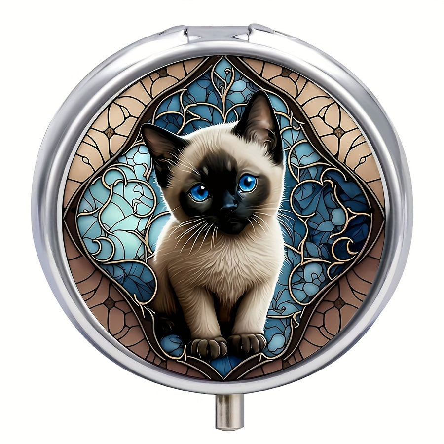 Siamese Cat Art Pill Case 3 Compartment Pocket Sized Pill Box