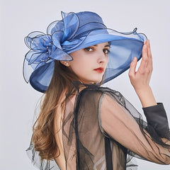 Wide Brim Flower Bucket Hat Mesh Sun Hat Women Church Bridal Wedding Travel