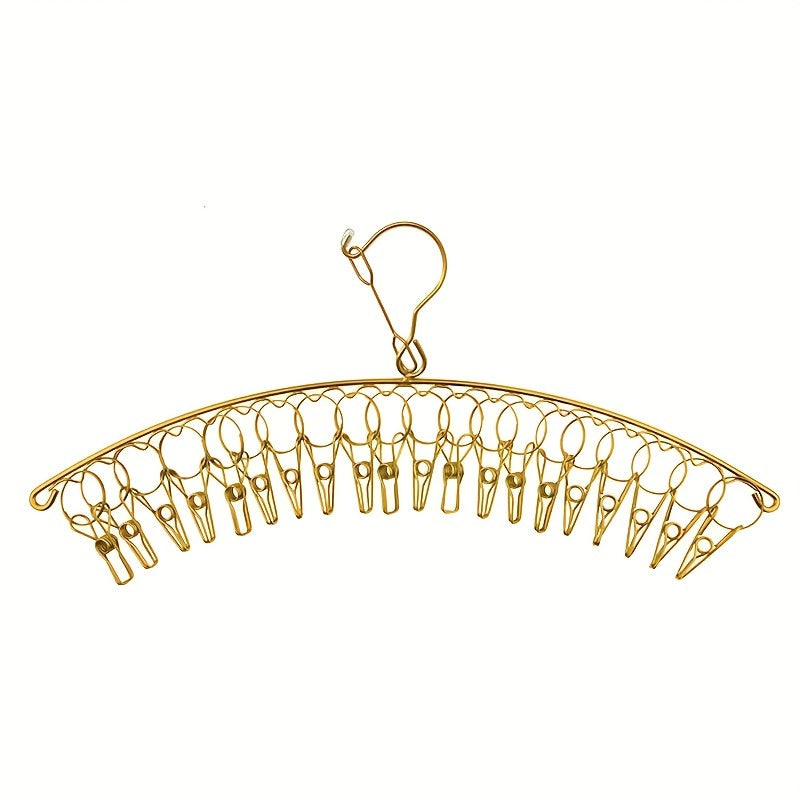 1pc Stainless Steel Golden Socks Rack 20 Clips Hanger