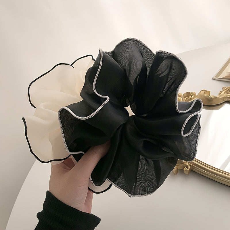 Two Tone Mesh Scrunchie Hair Tie For Women Girl