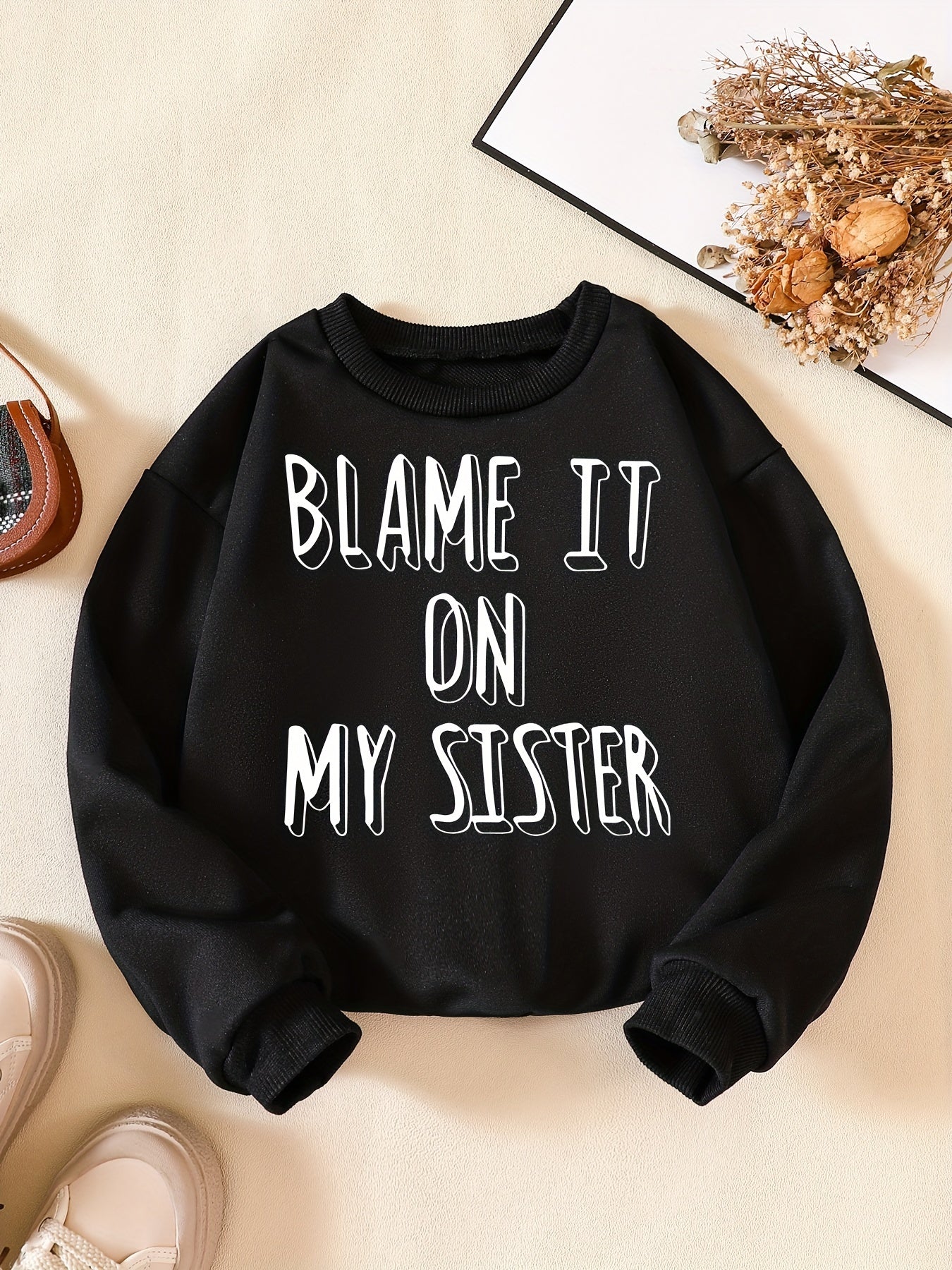 Funny SISTER Letter Print Boys Sweatshirt Long Sleeve Crew Neck Tops