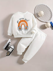 Baby Girl Rainbow Flower Letter Print Sweatshirt Trousers Set