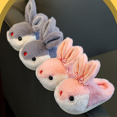 Girls' Rabbit Furry House Shoes - Non Slip Soft Bottom - Indoor Winter