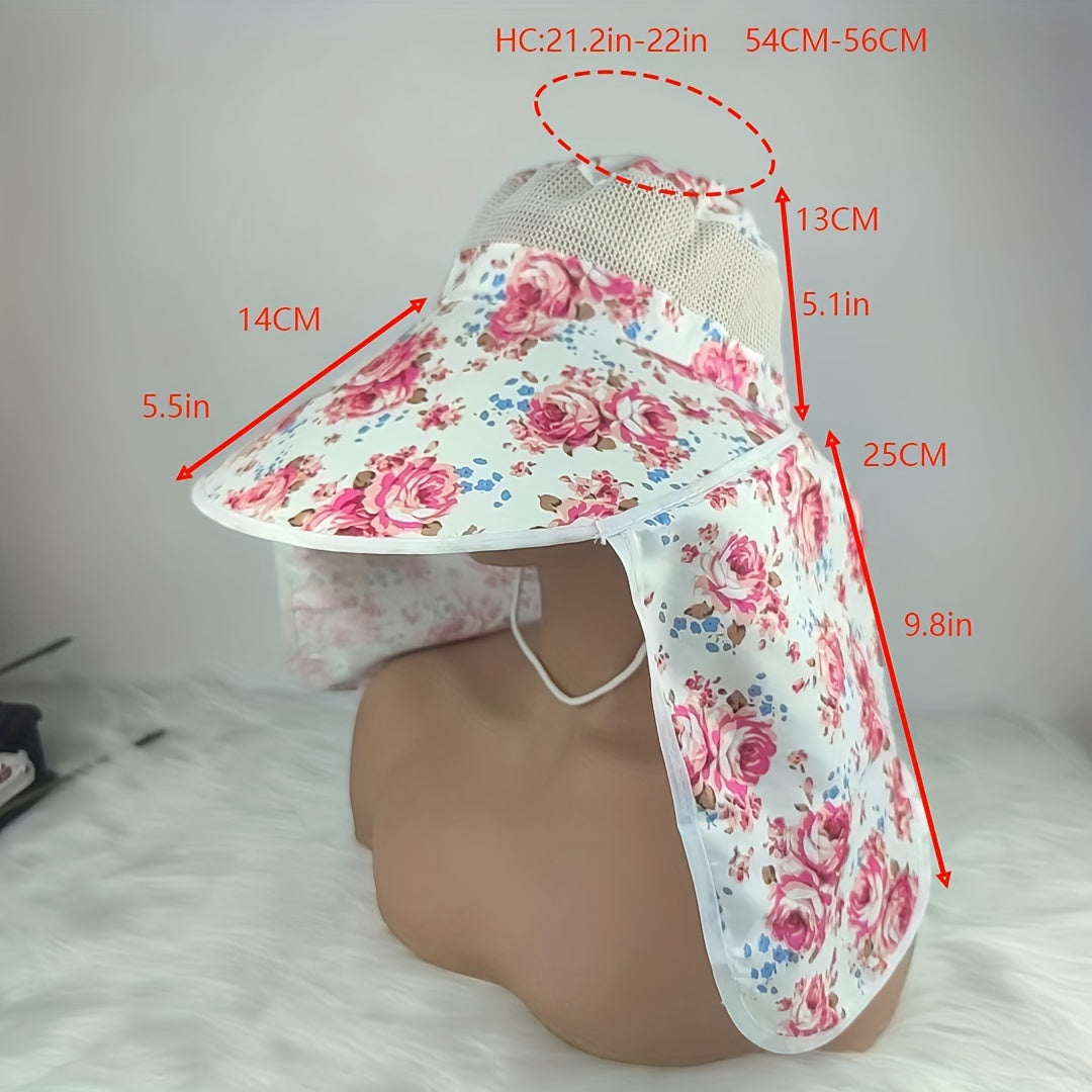 Flower Print Visor Wide Brim Sunscreen Ponytail Travel Beach Cap