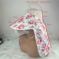 Flower Print Visor Wide Brim Sunscreen Ponytail Travel Beach Cap