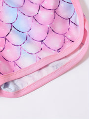 3pcs Toddler Girls Fish Scales & Rabbits Flowers Elastic Waist Track Shorts