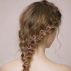 6pcs Rose & Rhinestone Hair Pins Bridal Wedding Headwear