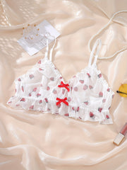  Peach Mesh Ruffle Trim Bow Detail Bralette