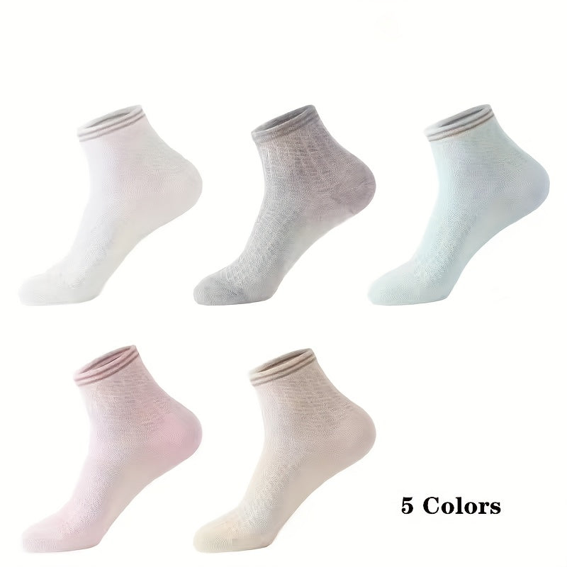 5 Pairs Striped Short Socks Comfy & Breathable Women's Stockings
