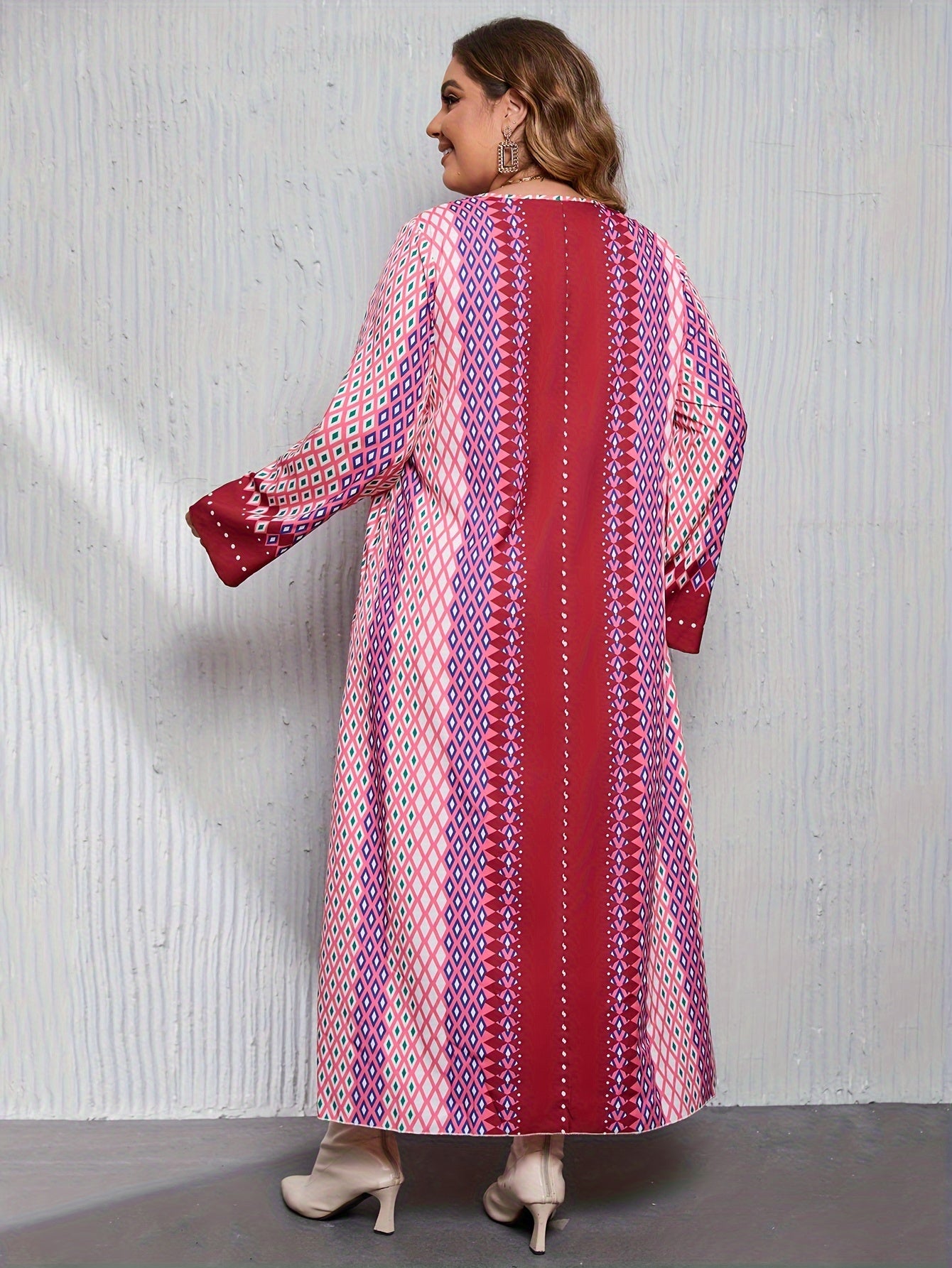 Ethnic Abaya Dress V Neck Maxi Jalabiya Dress
